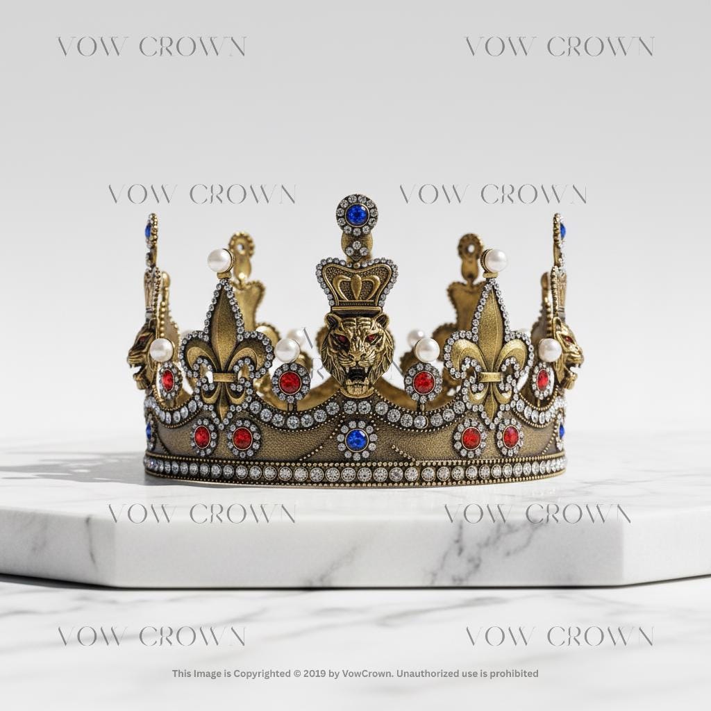 Antique Lion King Crown with Pearls | Gem Medieval Headpiece