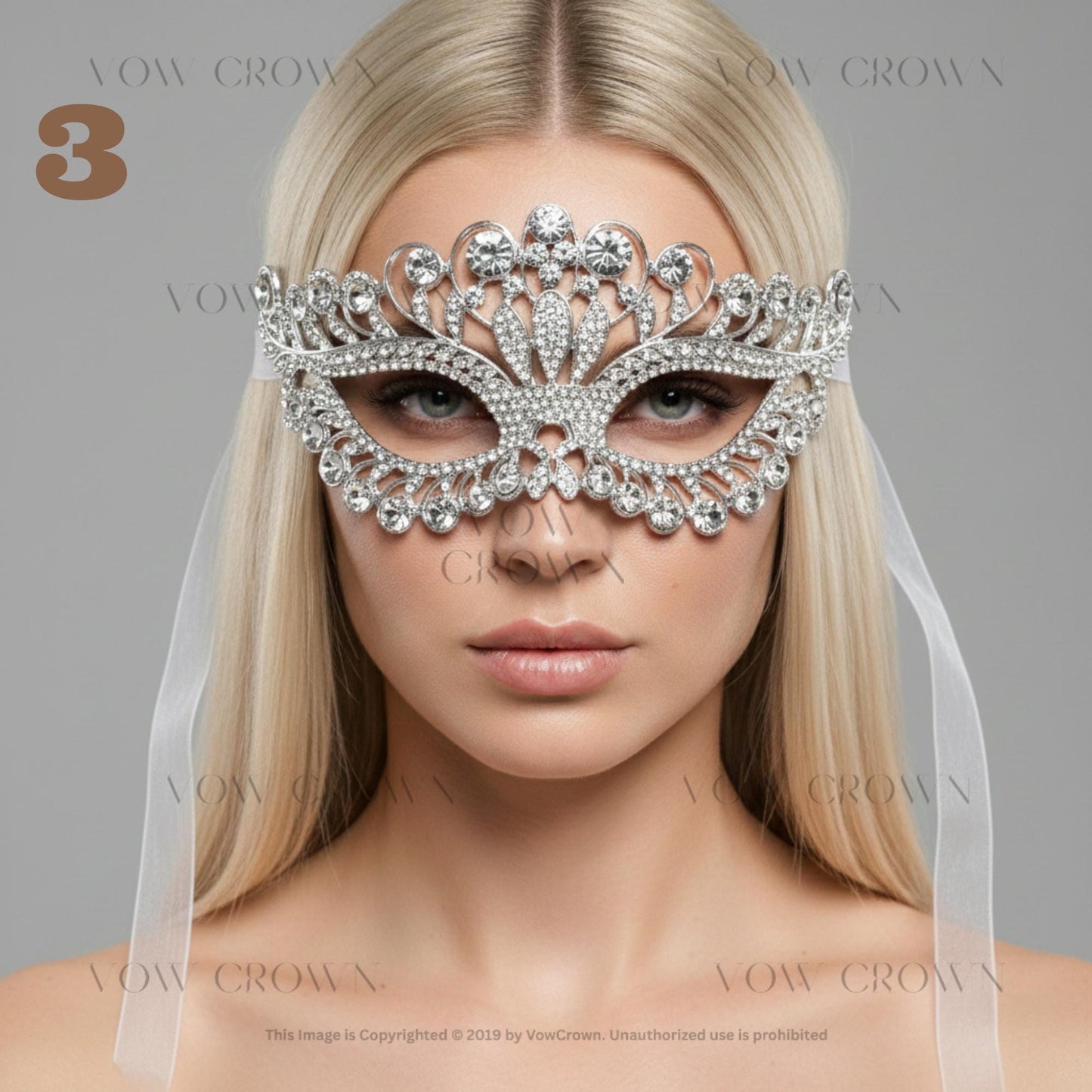 Luxury Silver Crystal Masquerade Rhinestone Party Mask | Bridal Prom, Cosplay, Halloween Face Mask