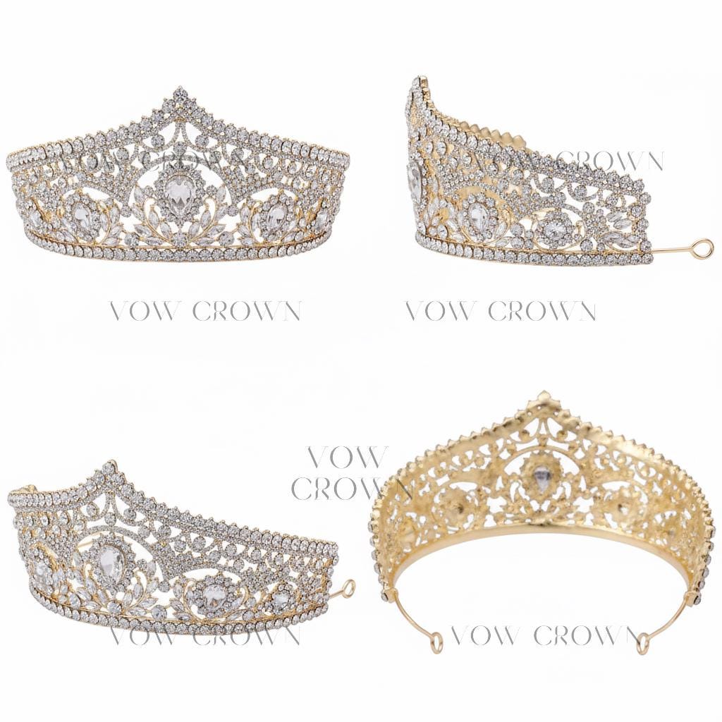 Gold Crystal Bridal Tiara | Baroque Rhinestone Wedding Crown