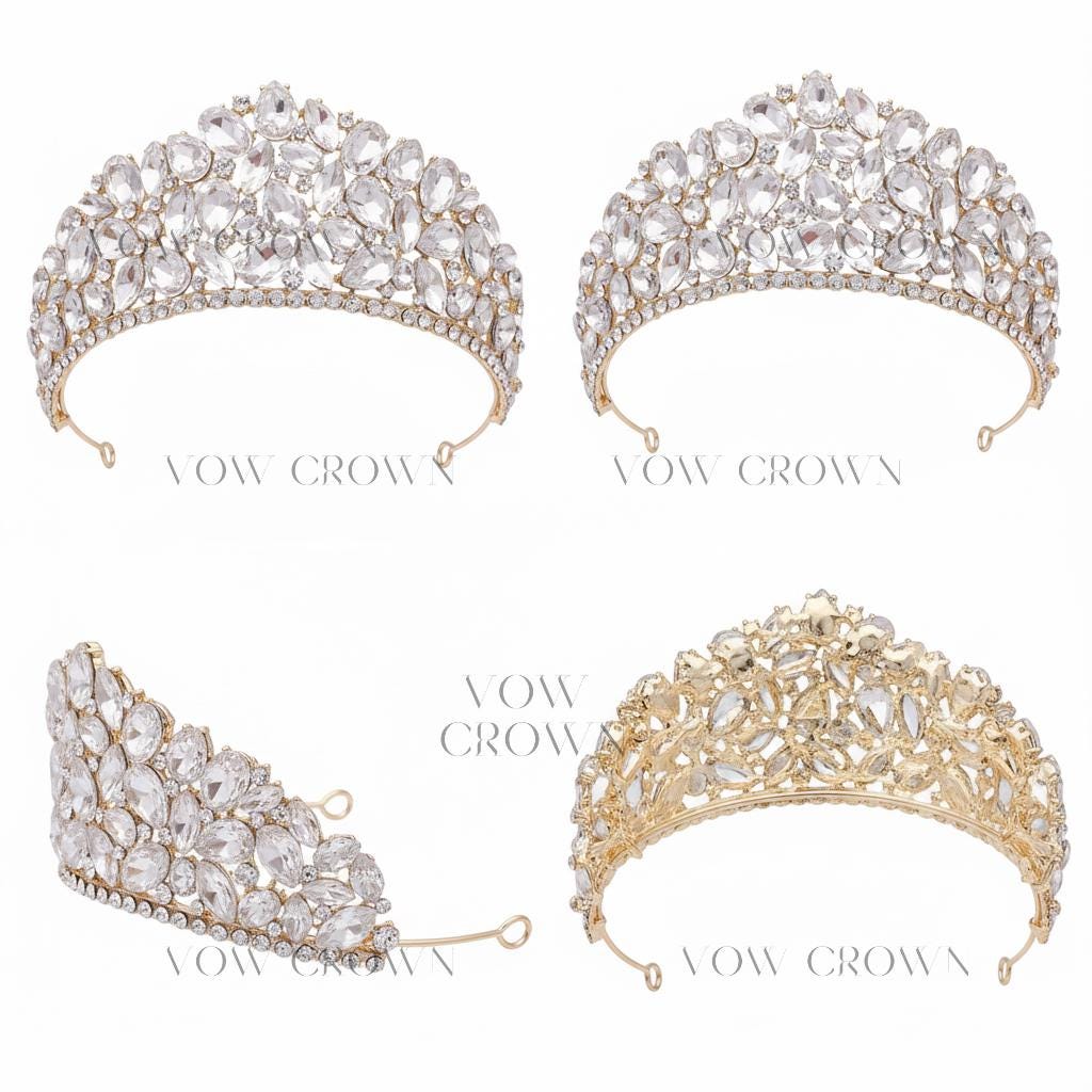Gold Crystal Bridal Tiara | Baroque Rhinestone Princess Crown
