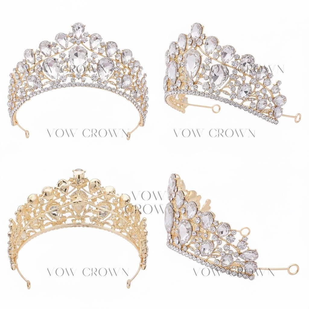 Gold Pear Crystal Bridal Tiara | Vintage Baroque Rhinestone Princess Crown