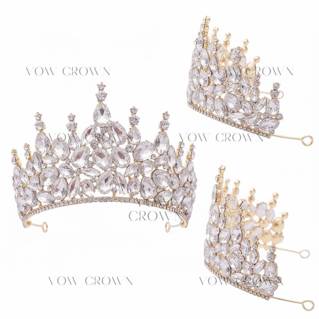 Gold Pear Crystal Bridal Tiara | Rhinestone Princess Crown