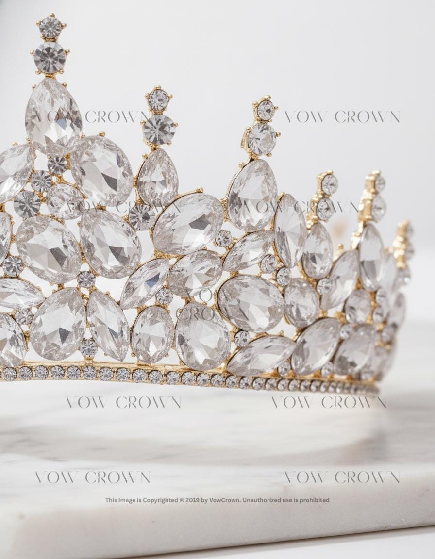 Gold Pear Crystal Bridal Tiara | Rhinestone Princess Crown