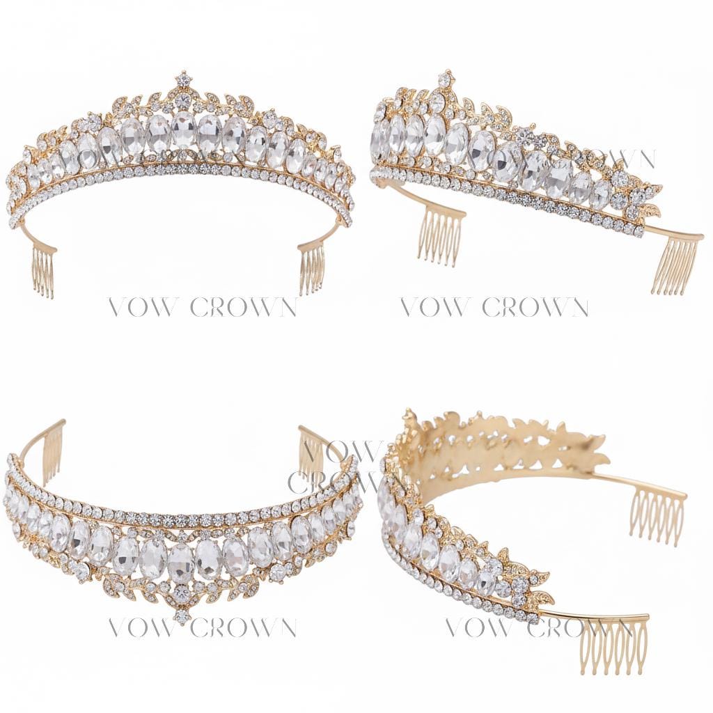 Gold Bridal Tiara | Oval Crystal Baroque Wedding Crown