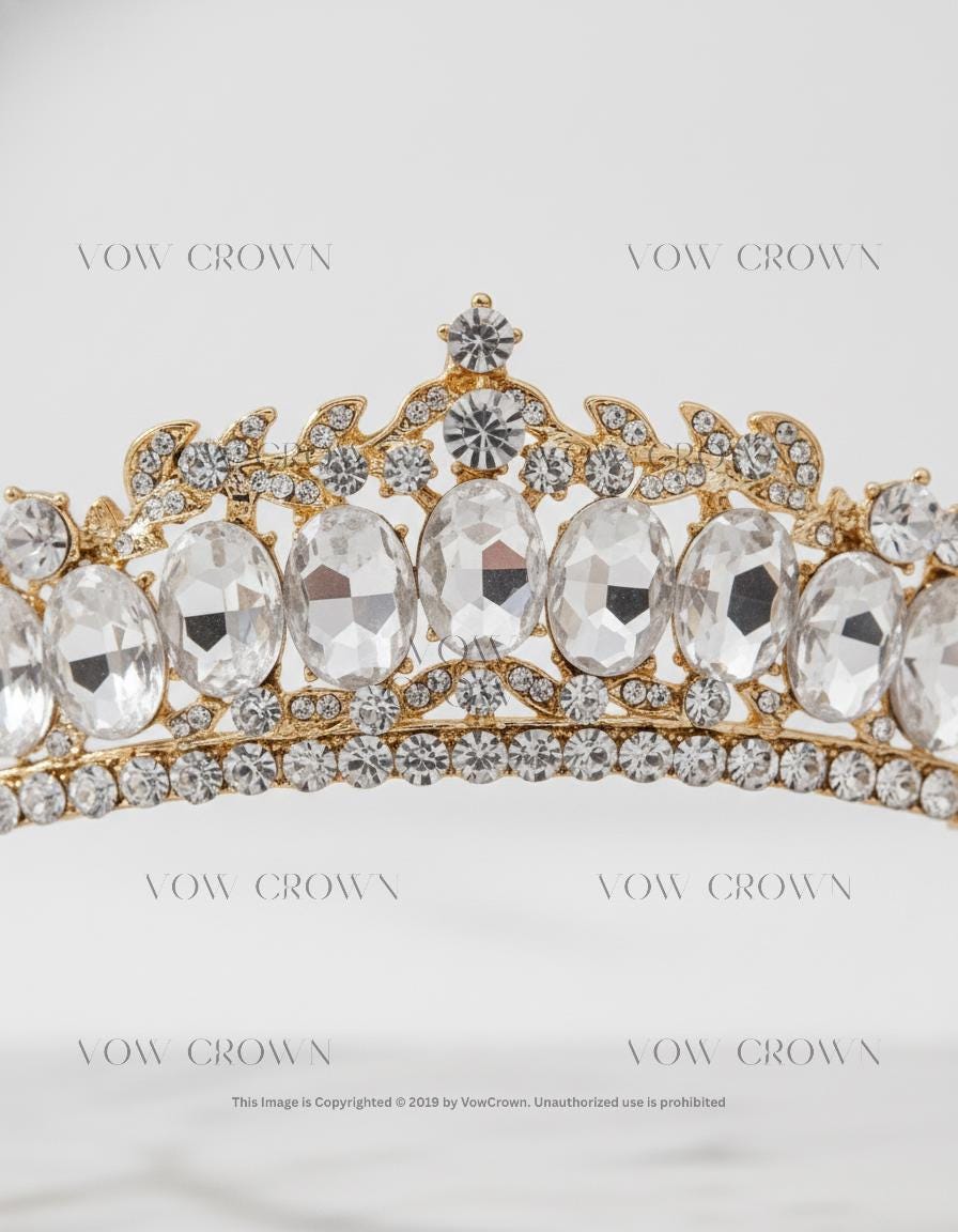Gold Bridal Tiara | Oval Crystal Baroque Wedding Crown