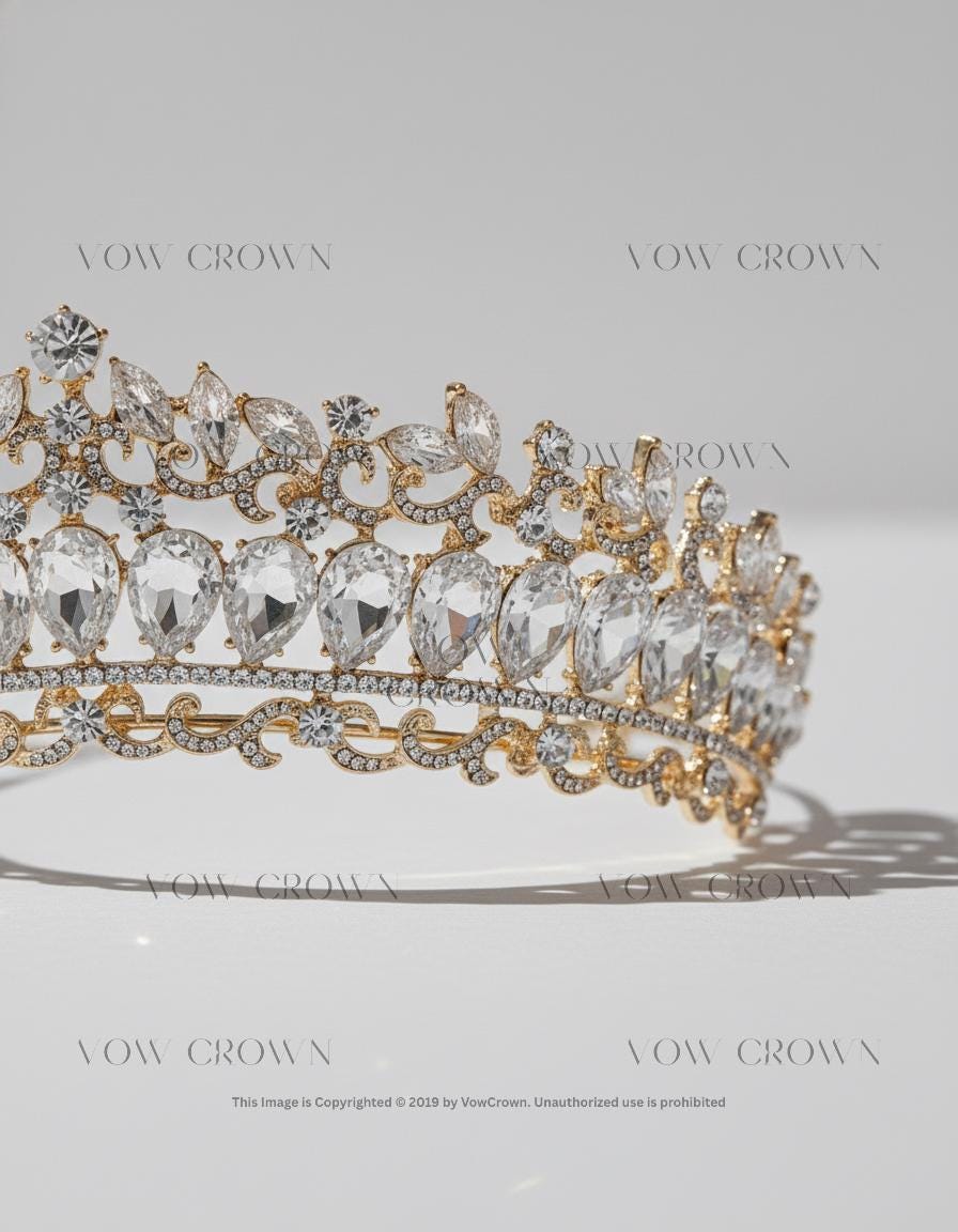 Gold Bridal Tiara | Pear Crystal Baroque Wedding Crown