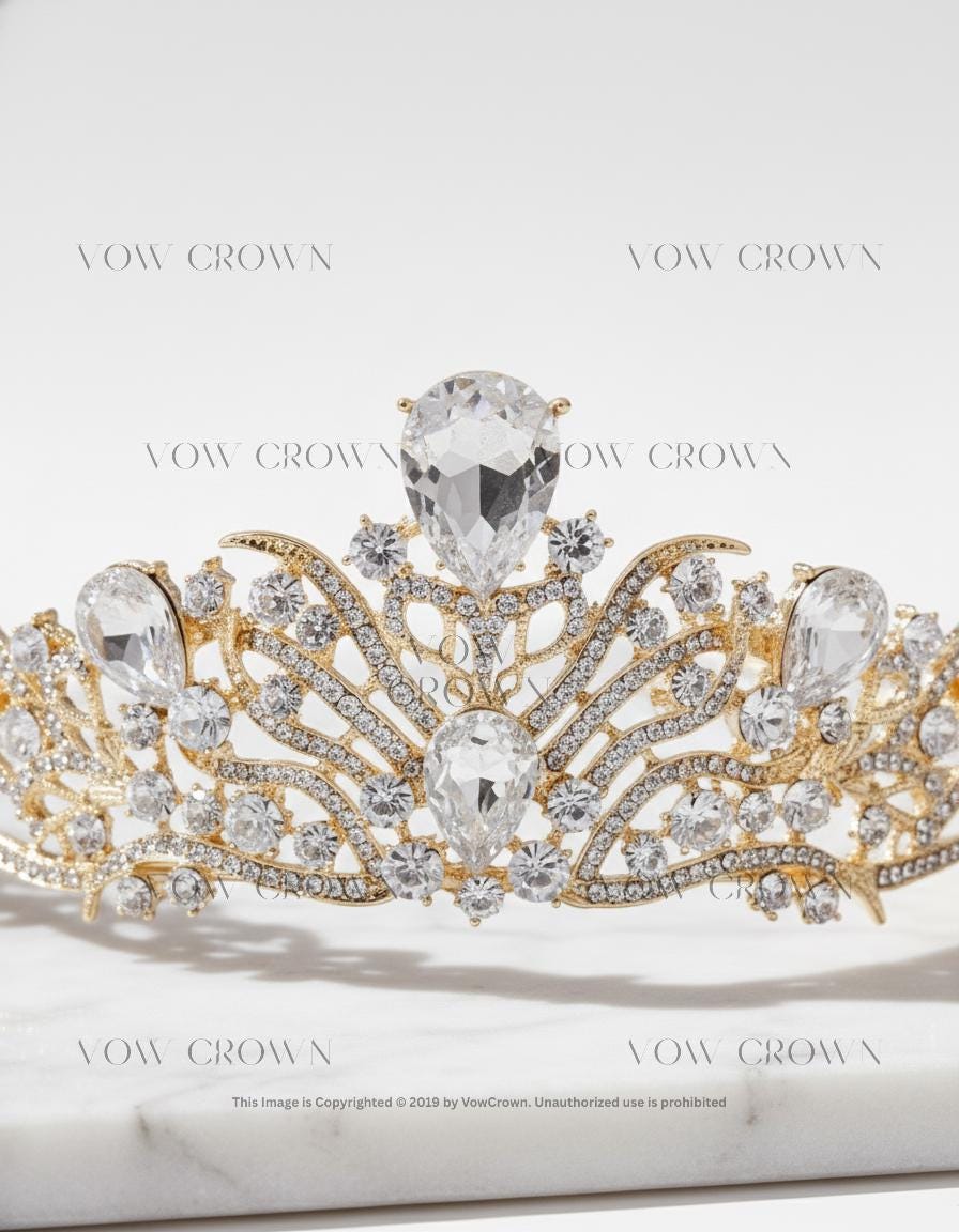 Gold Rhinestone Bridal Tiara | Baroque Wedding Crown
