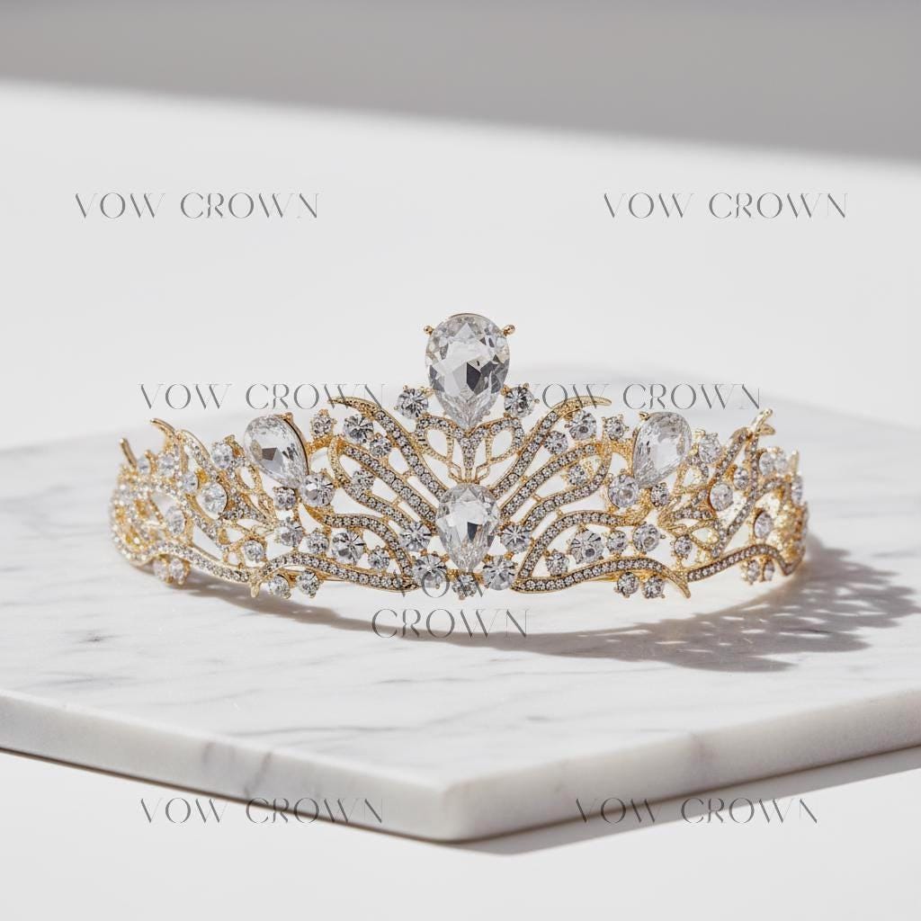 Gold Rhinestone Bridal Tiara | Baroque Wedding Crown
