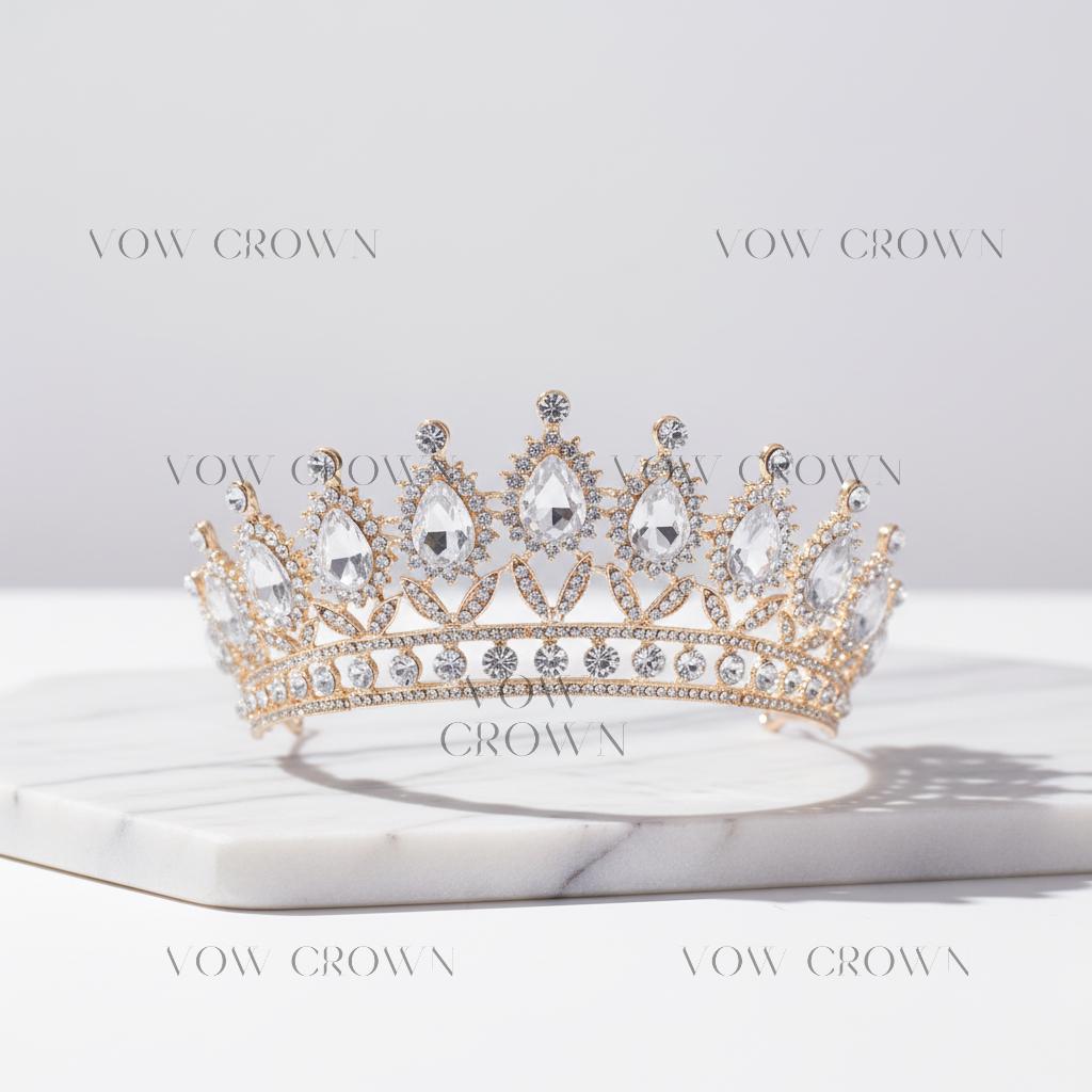 Gold Baroque Crystal Bridal Tiara | Rhinestone Princess Crown