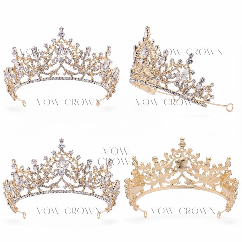 Gold Crystal Bridal Tiara | Vintage Baroque Rhinestone Princess Crown