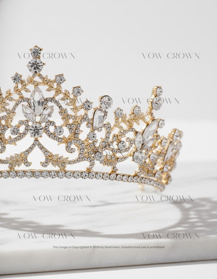 Gold Crystal Bridal Tiara | Vintage Baroque Rhinestone Princess Crown