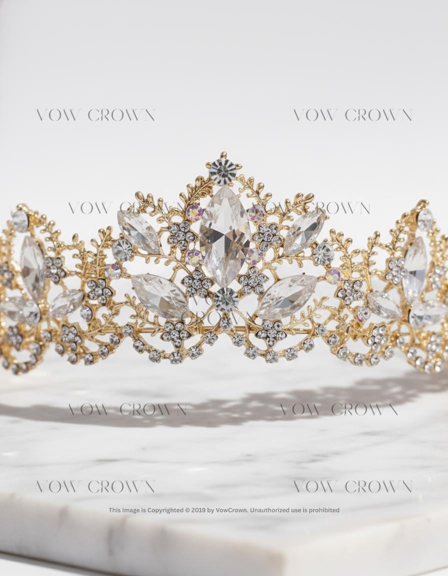 Luxury Gold Crystal Bridal Tiara Crown | Vintage Baroque Wedding Tiara | Royal Princess Rhinestone Headpiece