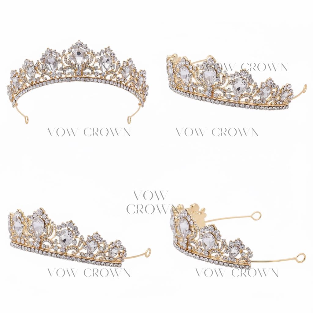 Gold Crystal Bridal Tiara | Vintage Baroque Rhinestone Wedding Crown