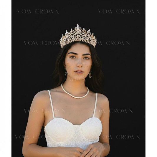 Royal Gold Crystal Bridal Tiara | Grand Baroque Queen Crown | Statement Rhinestone Wedding Headpiece