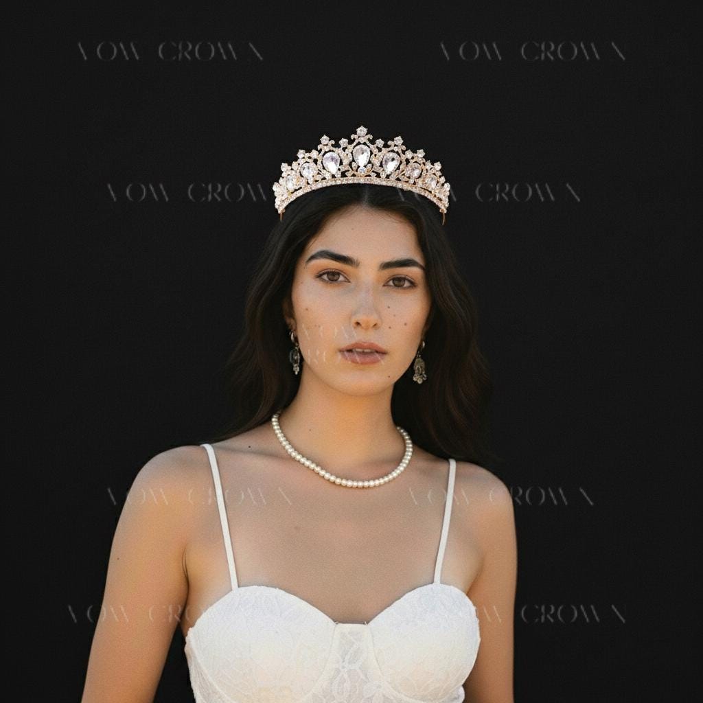 Luxury Gold Crystal Bridal Tiara Crown | Vintage Baroque Wedding Tiara | Pear-Cut Rhinestone Princess Headpiece