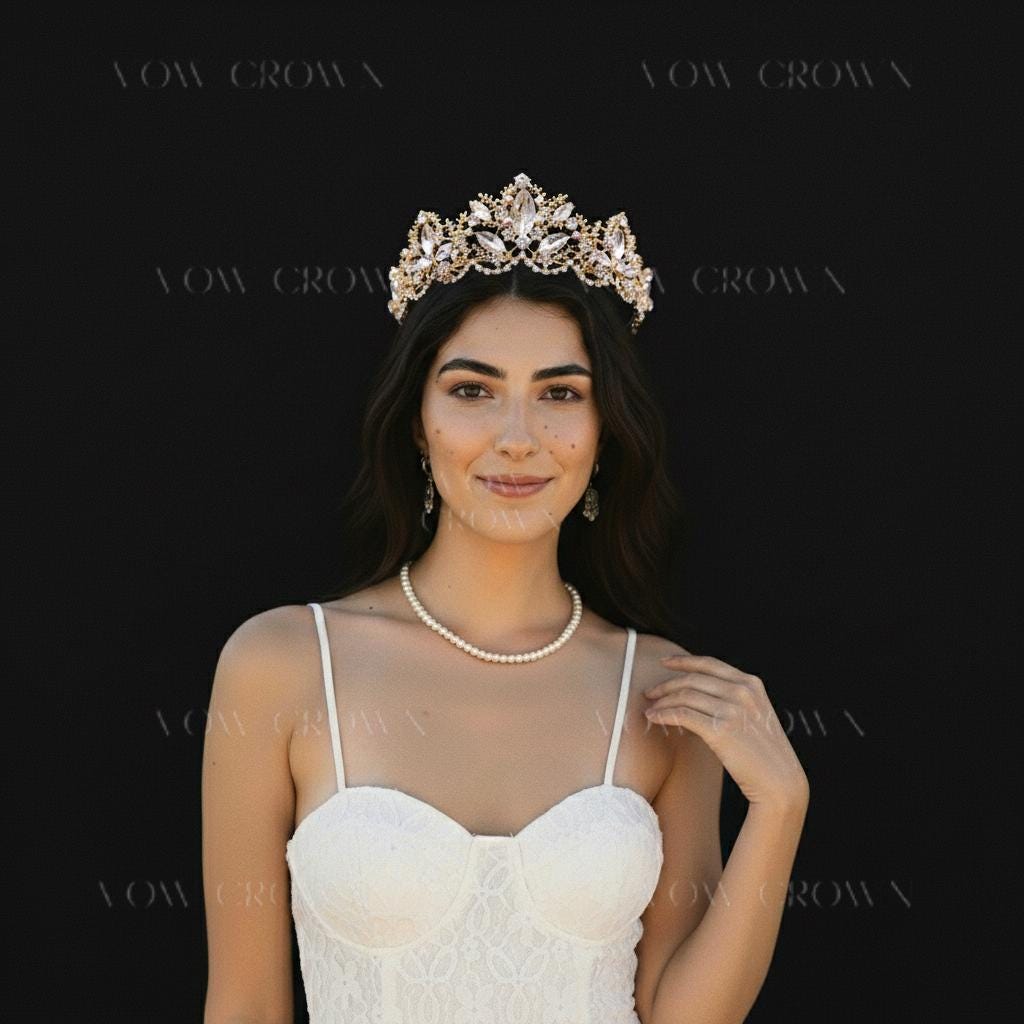 Luxury Gold Crystal Bridal Tiara Crown | Vintage Baroque Wedding Tiara | Royal Princess Rhinestone Headpiece