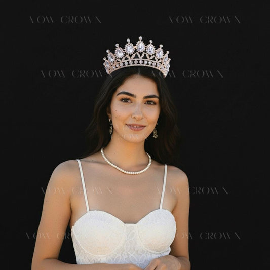 Gold Baroque Crystal Bridal Tiara | Rhinestone Princess Crown