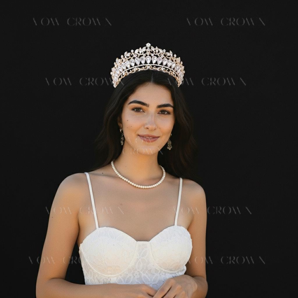 Gold Bridal Tiara | Pear Crystal Baroque Wedding Crown