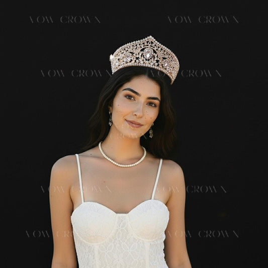 Gold Crystal Bridal Tiara | Baroque Rhinestone Wedding Crown