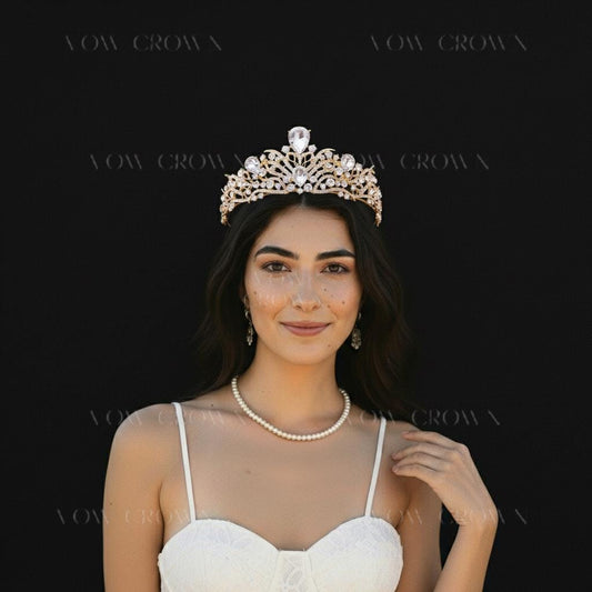 Gold Rhinestone Bridal Tiara | Baroque Wedding Crown
