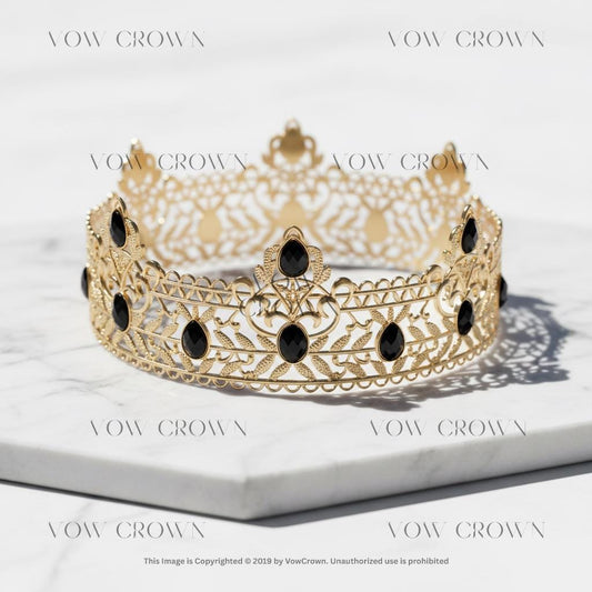 Gothic Queen Crown | Black Crystal Gold Costume Crown