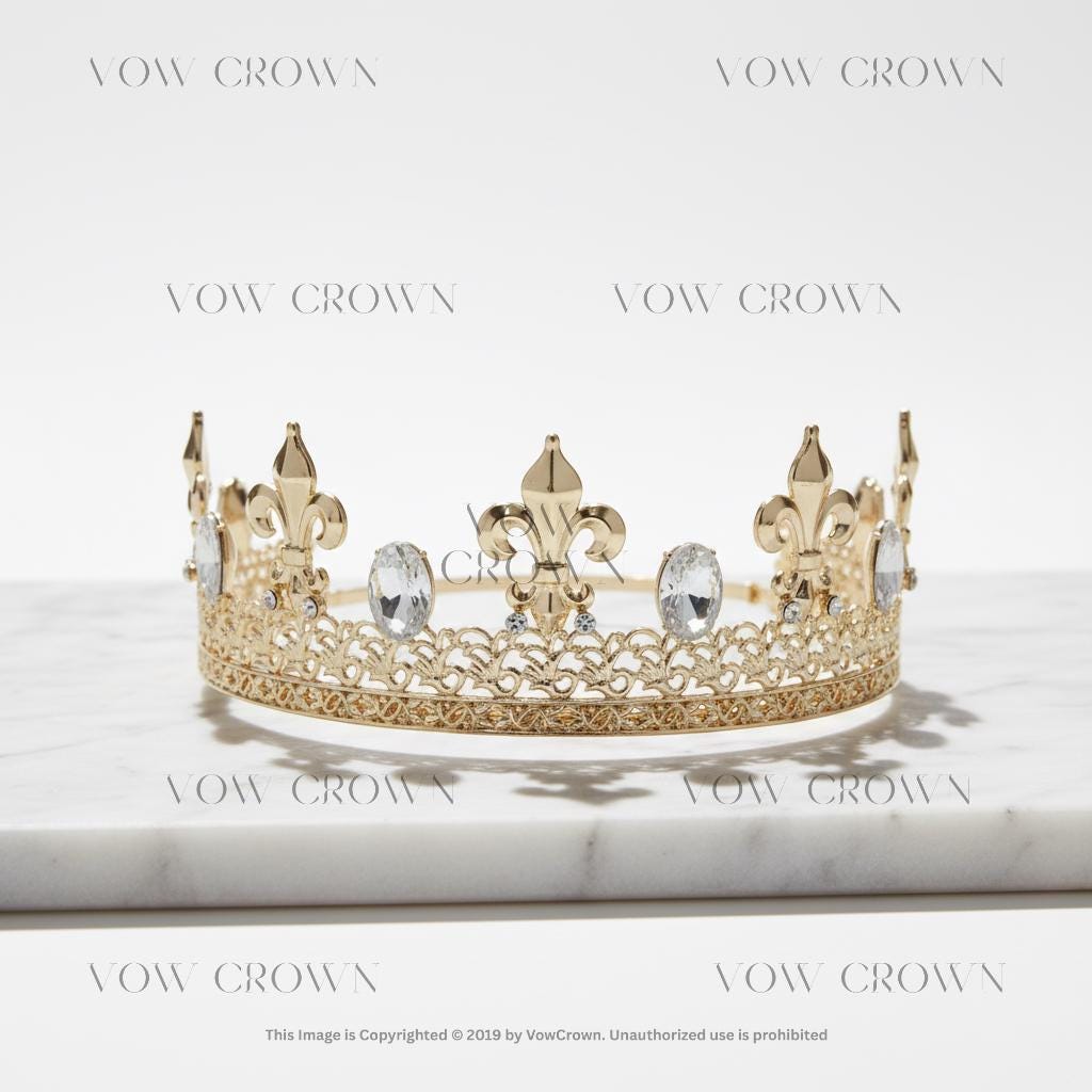 Gold King Crown | Clear Crystals, Regal Baroque Headpiece