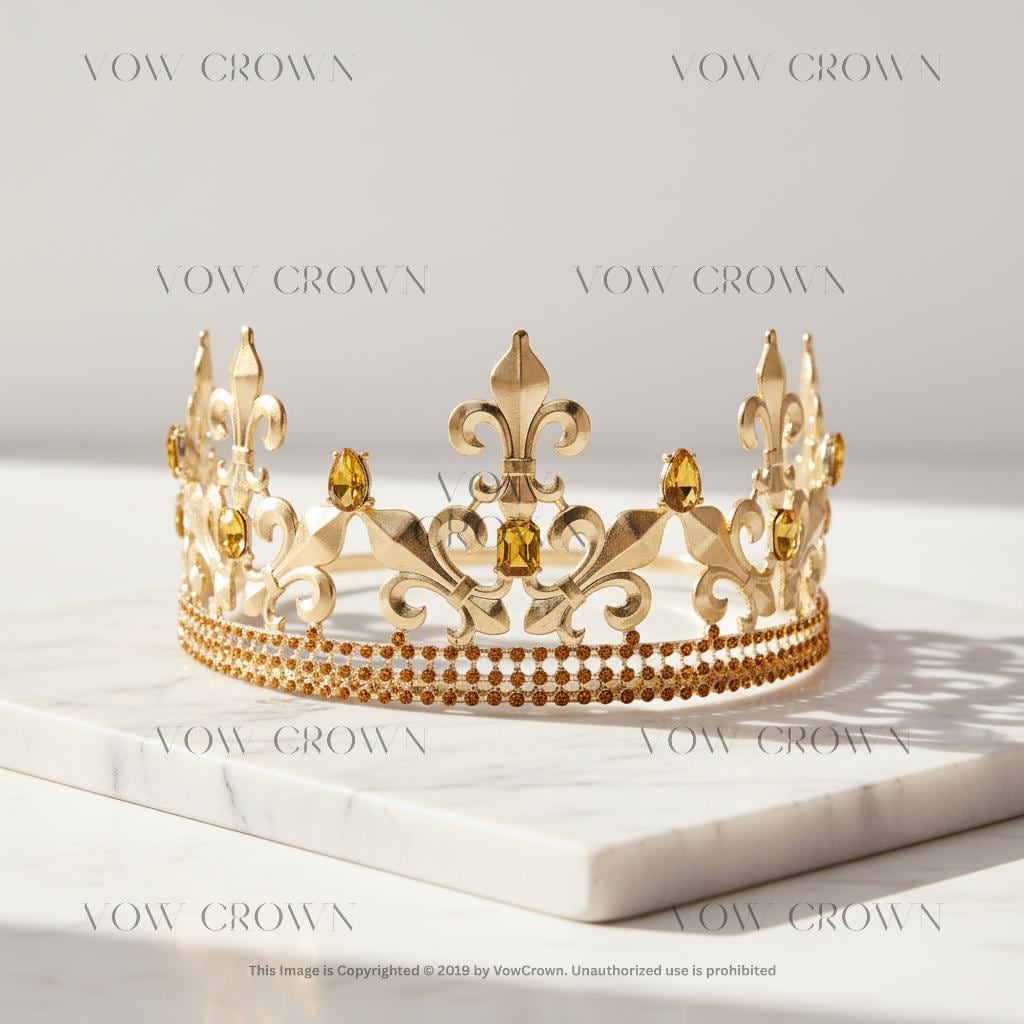 Gold King Crown | Clear Crystal Medieval Headpiece