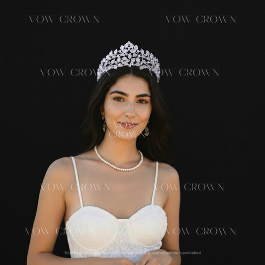 Silver Leaf Crystal Bridal Tiara | Elegant Vine Wedding Crown | Nature Inspired Rhinestone Princess Headpiece