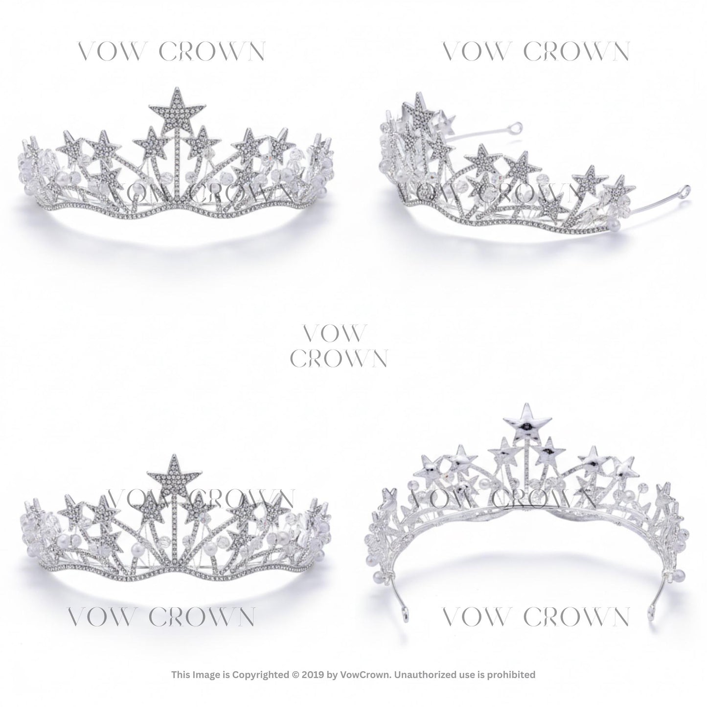 Silver Star Crystal Bridal Tiara | Celestial Wedding Crown | Sparkling Rhinestone Princess Headpiece