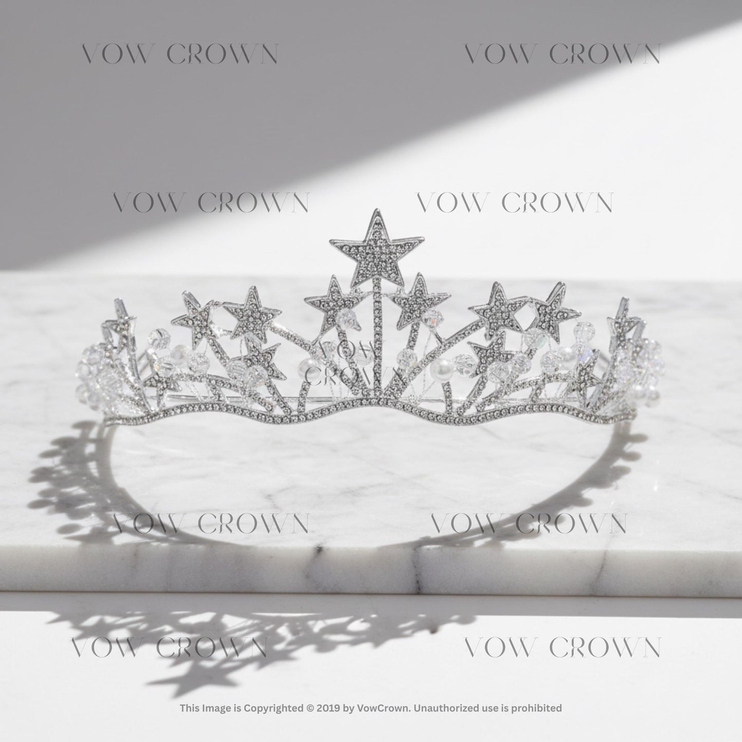 Silver Star Crystal Bridal Tiara | Celestial Wedding Crown | Sparkling Rhinestone Princess Headpiece