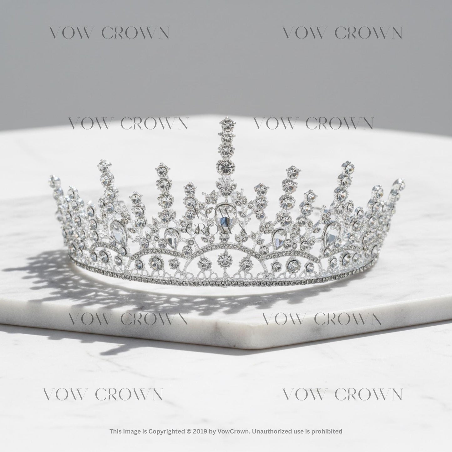 Luxury Silver Crystal Bridal Crown | Tall Royal Wedding Tiara | Full Rhinestone Queen Headpiece