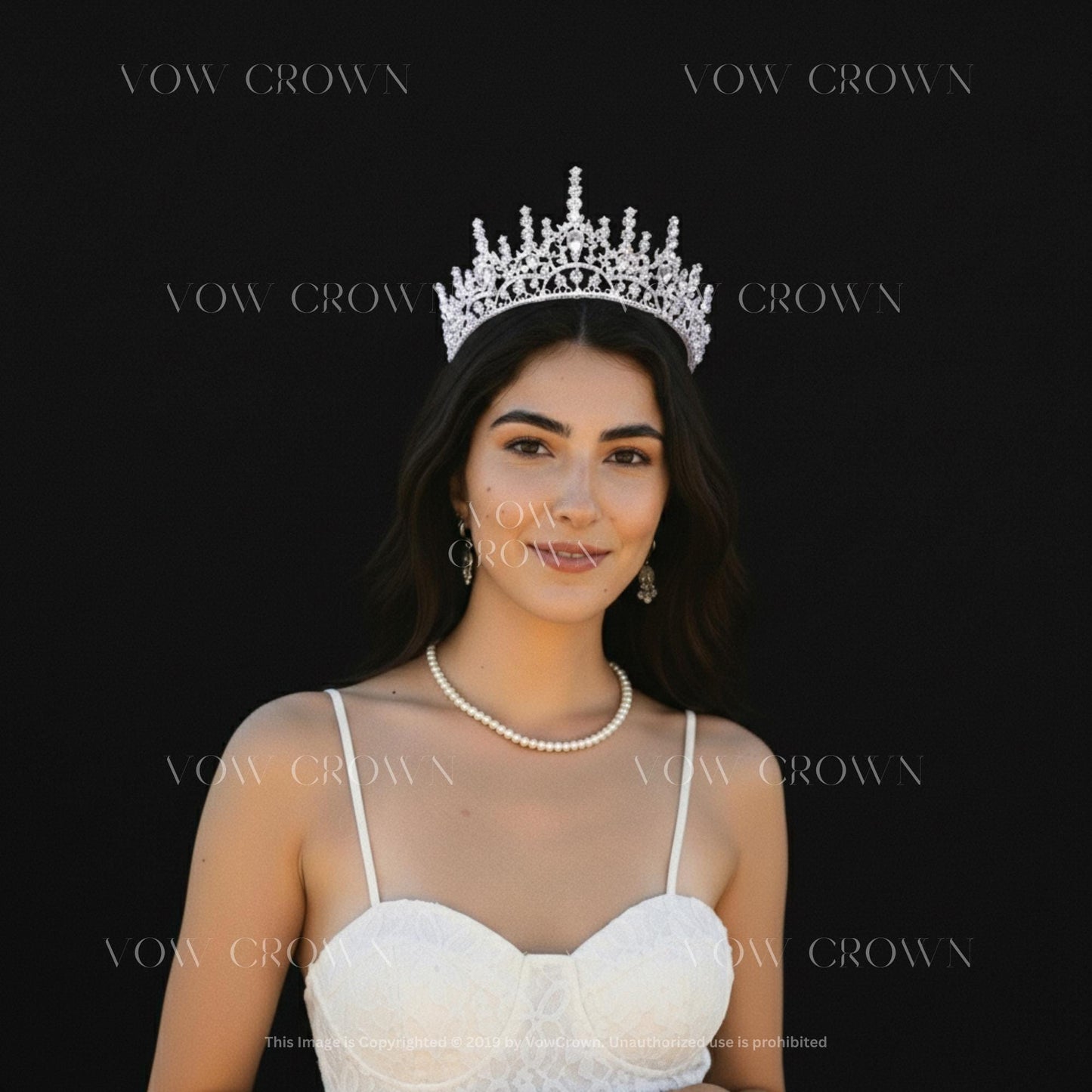 Luxury Silver Crystal Bridal Crown | Tall Royal Wedding Tiara | Full Rhinestone Queen Headpiece