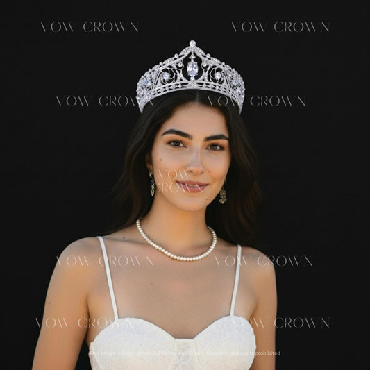 Vintage Silver Crystal Bridal Tiara | Art Deco Wedding Crown | Elegant Rhinestone Princess Headpiece
