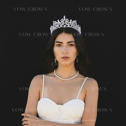 Luxury Silver Crystal Bridal Tiara Crown | Vintage Royal Wedding Headpiece | Princess Queen Tiara