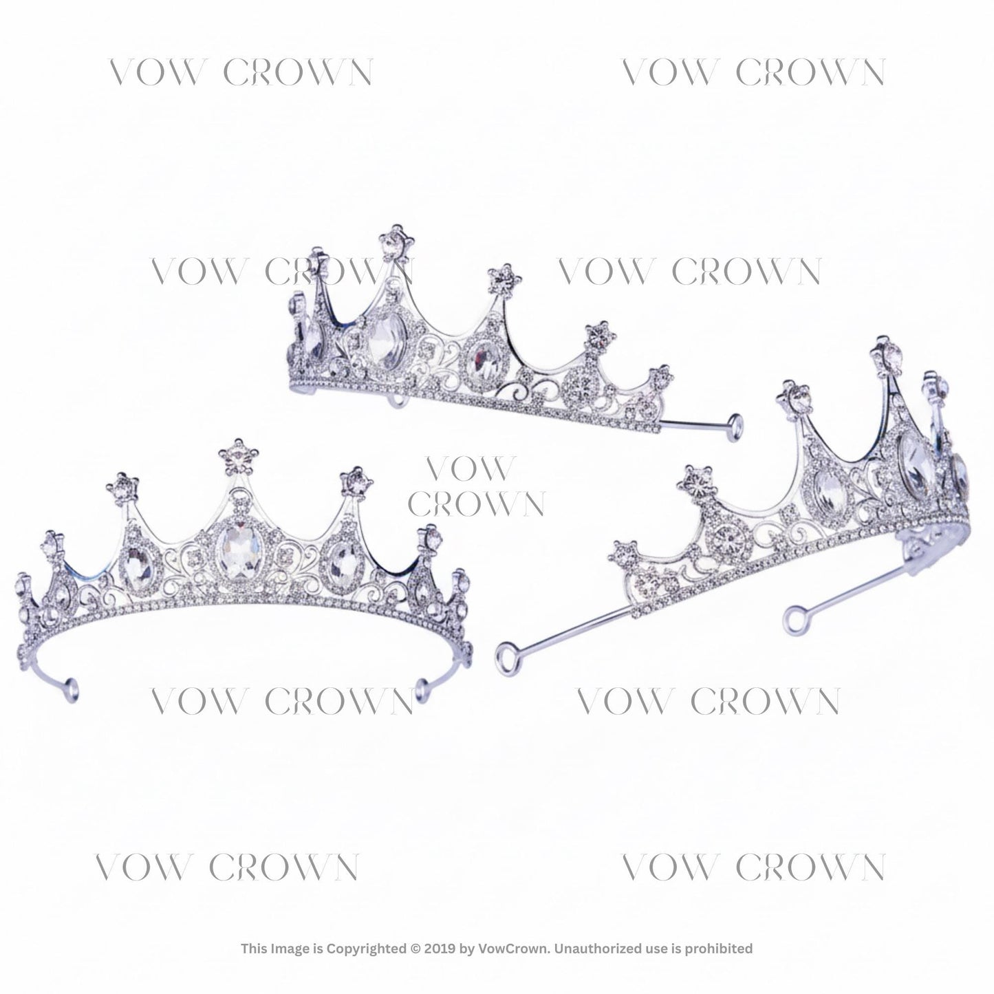 Classic Silver Crystal Bridal Tiara | Oval Rhinestone Wedding Crown | Elegant Princess Queen Headpiece