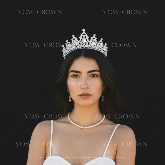 Luxury Silver Crystal Bridal Tiara | Teardrop Rhinestone Wedding Crown | Royal Princess Queen Headpiece