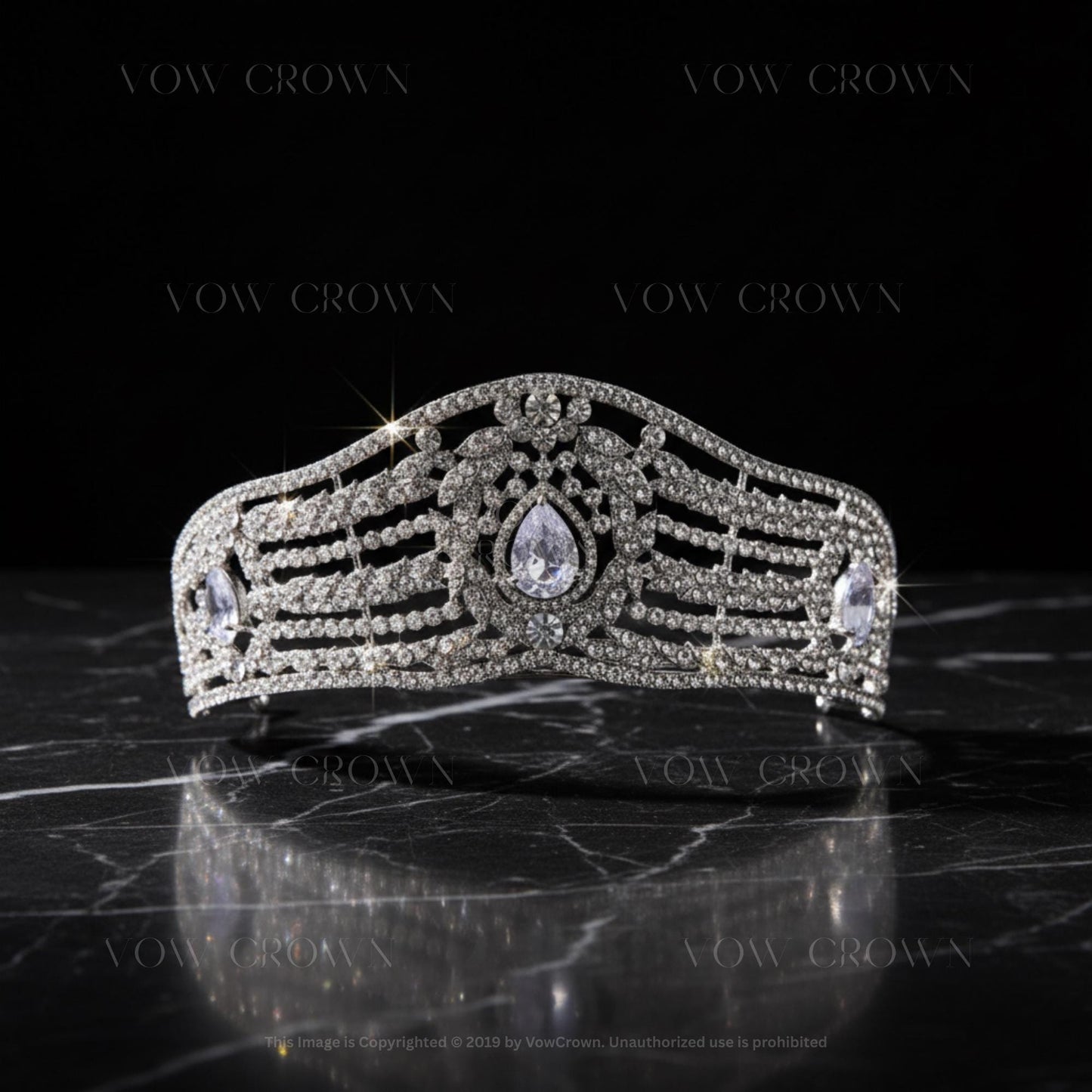 Art Deco Crystal Bridal Tiara | Silver Wedding Crown with Teardrop Stone | Vintage Royal Tiara | Luxury Bridal Queen Headpiece