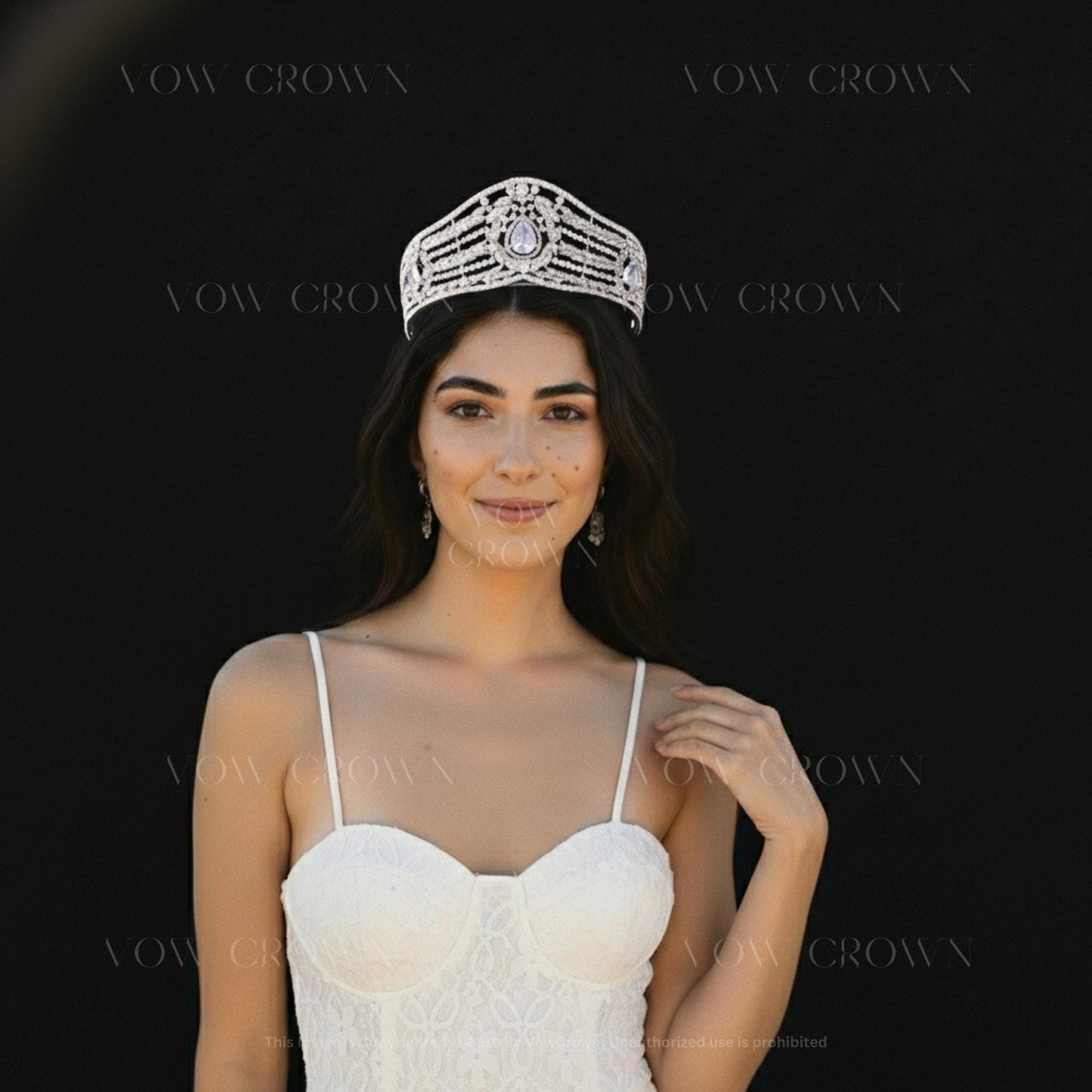 Art Deco Crystal Bridal Tiara | Silver Wedding Crown with Teardrop Stone | Vintage Royal Tiara | Luxury Bridal Queen Headpiece