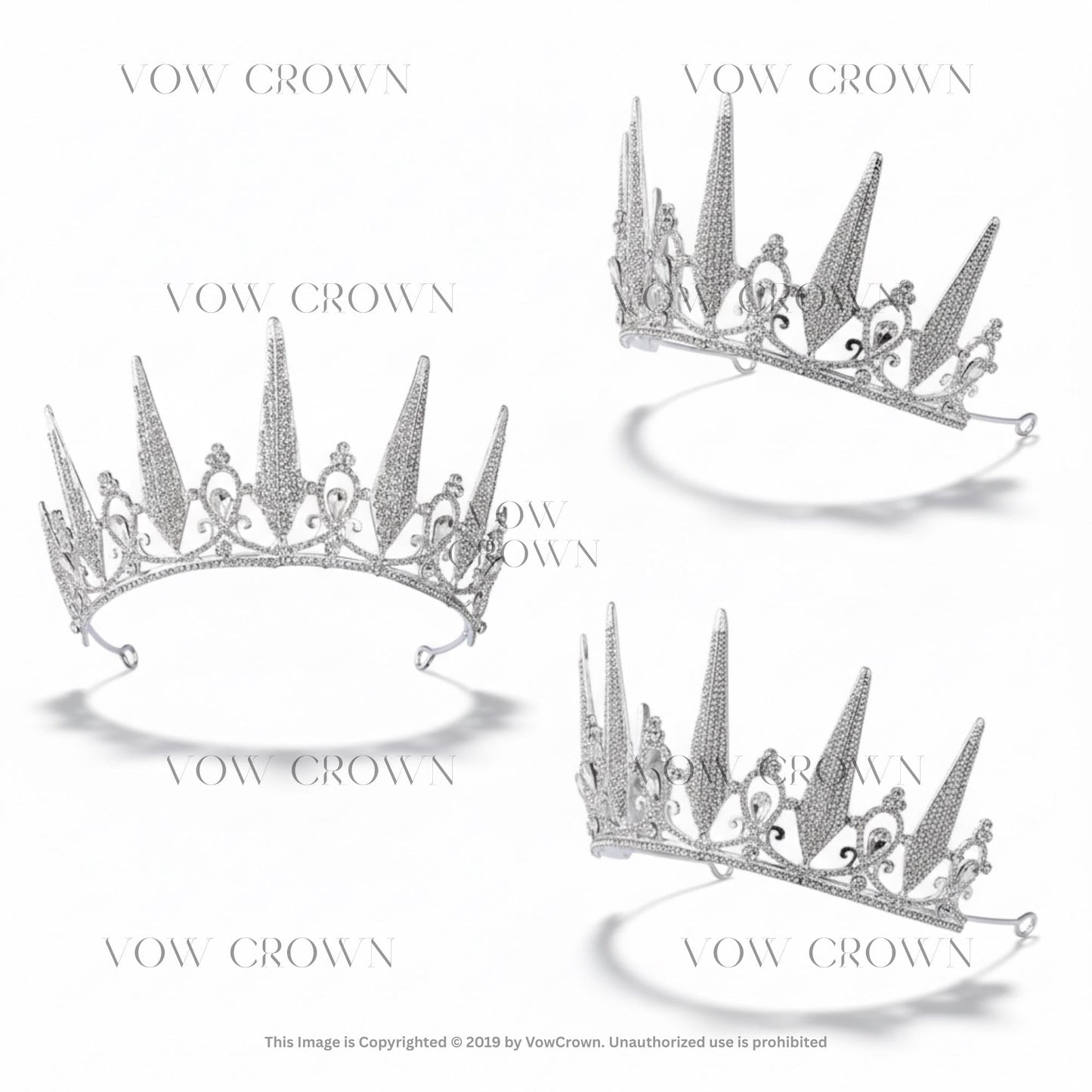 Tall Spike Crystal Silver Royal Queen Crown | Gothic Wedding Tiara | Luxury Pageant Crown | Dramatic Princess Headpiece