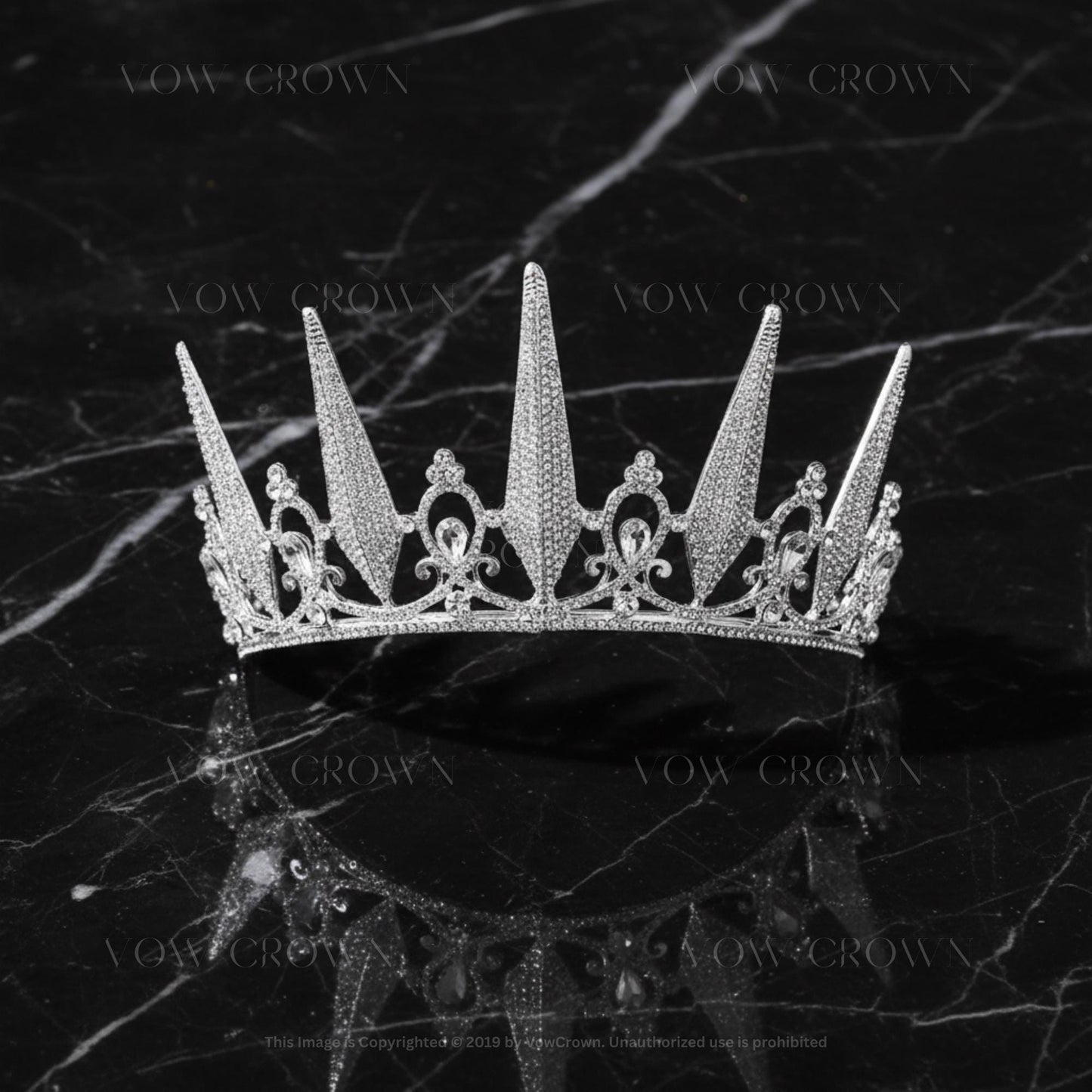 Tall Spike Crystal Silver Royal Queen Crown | Gothic Wedding Tiara | Luxury Pageant Crown | Dramatic Princess Headpiece