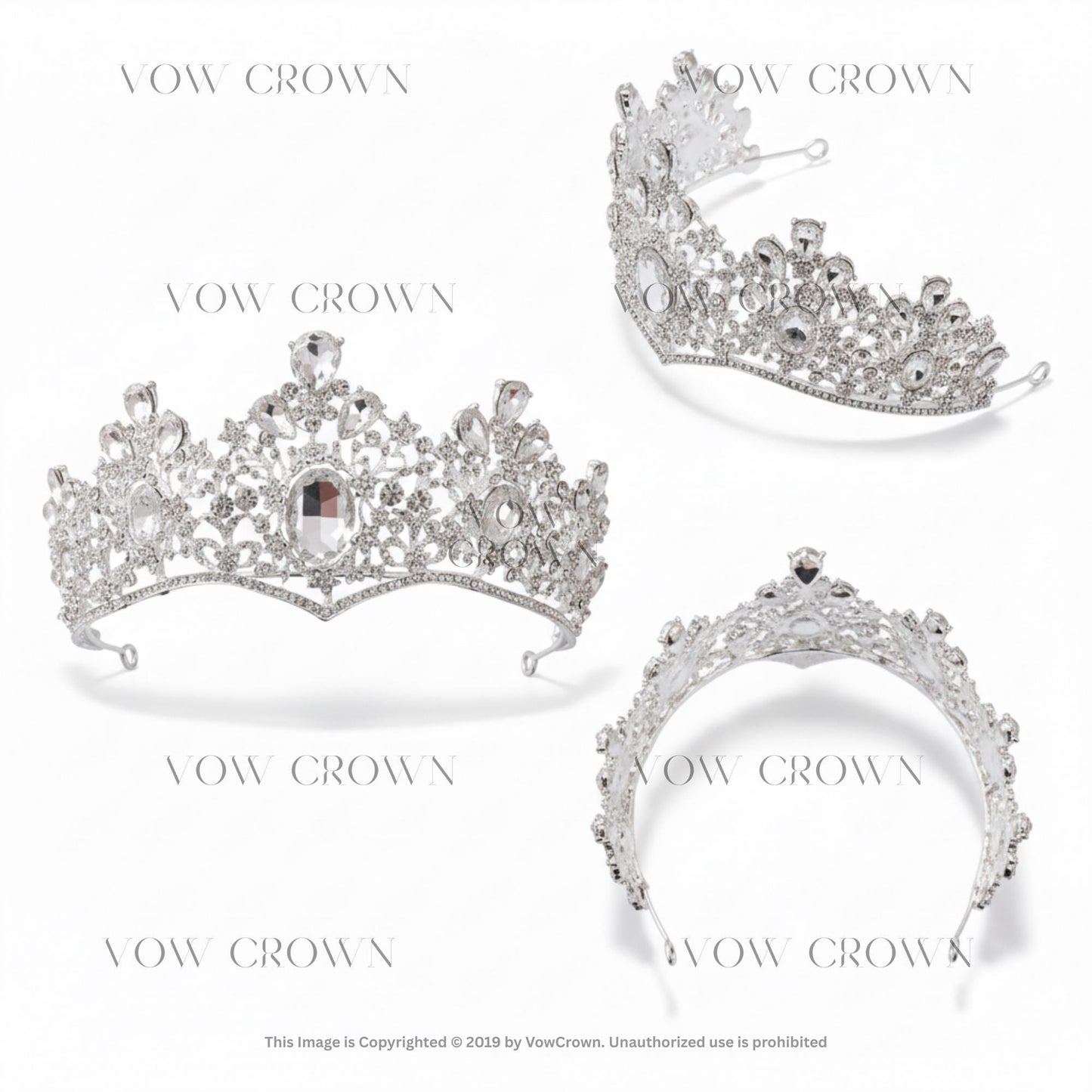 Crystal Bridal Tiara Crown | Silver Wedding Crown with Oval Rhinestone | Royal Princess Tiara | Luxury Bridal Queen Headpiece