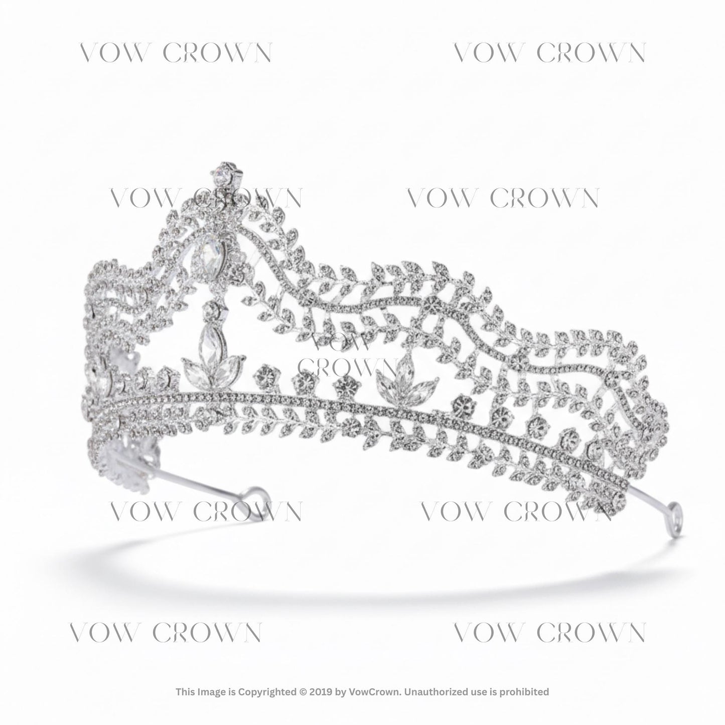 Leaf Crystal Bridal Tiara Crown | Silver Wedding Crown with Vine | Royal Nature-Inspired Tiara | Luxury Bridal Headpiece