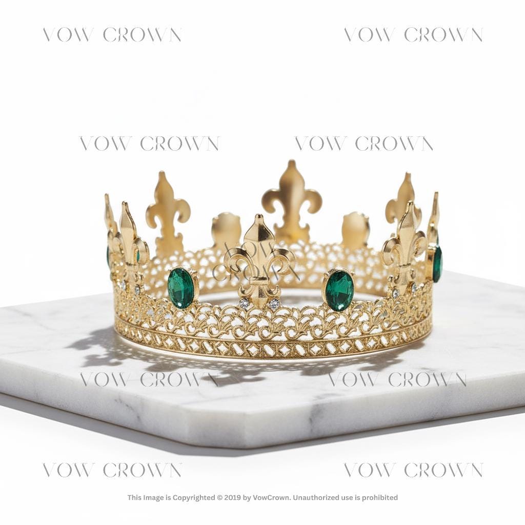 Royal Gold with Green Stones & Black Red Gems Crown | King Queen Costume Cosplay Crown