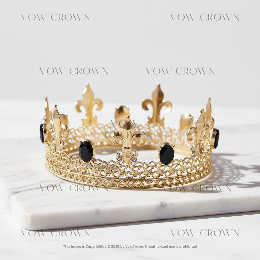 Royal Gold with Green Stones & Black Red Gems Crown | King Queen Costume Cosplay Crown