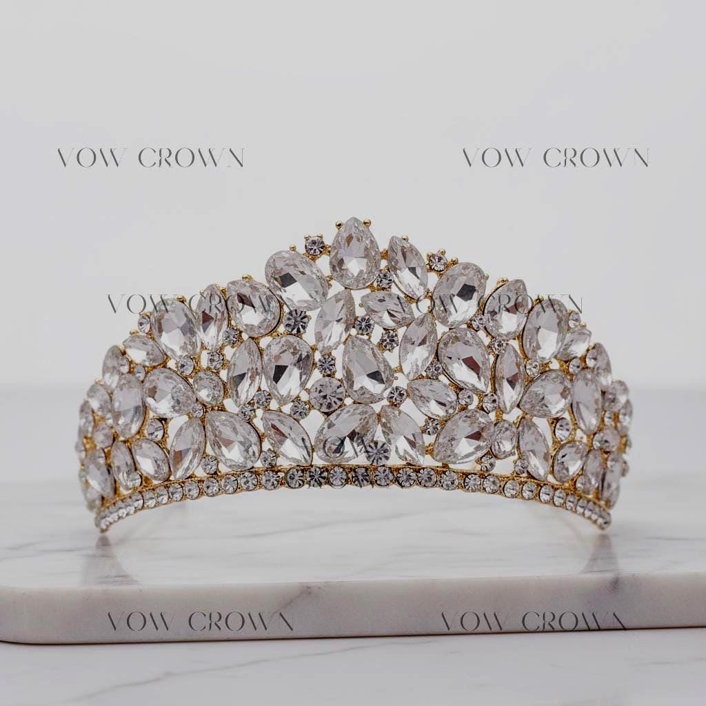 Gold Crystal Bridal Tiara | Baroque Rhinestone Princess Crown