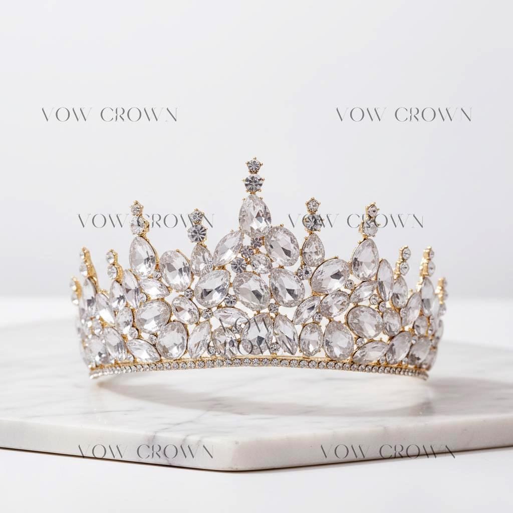 Gold Pear Crystal Bridal Tiara | Rhinestone Princess Crown