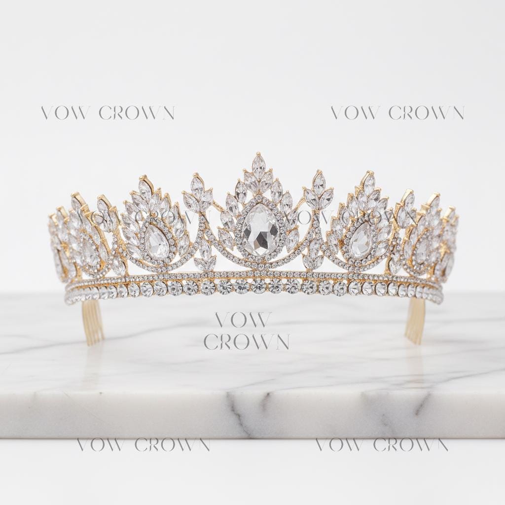 Gold Bridal Tiara | Baroque Crystal Rhinestone Princess Crown