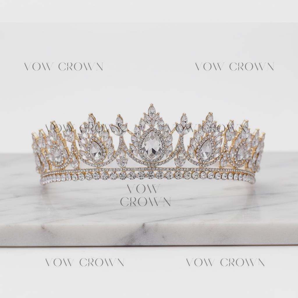 Gold Bridal Tiara | Baroque Crystal Rhinestone Princess Crown