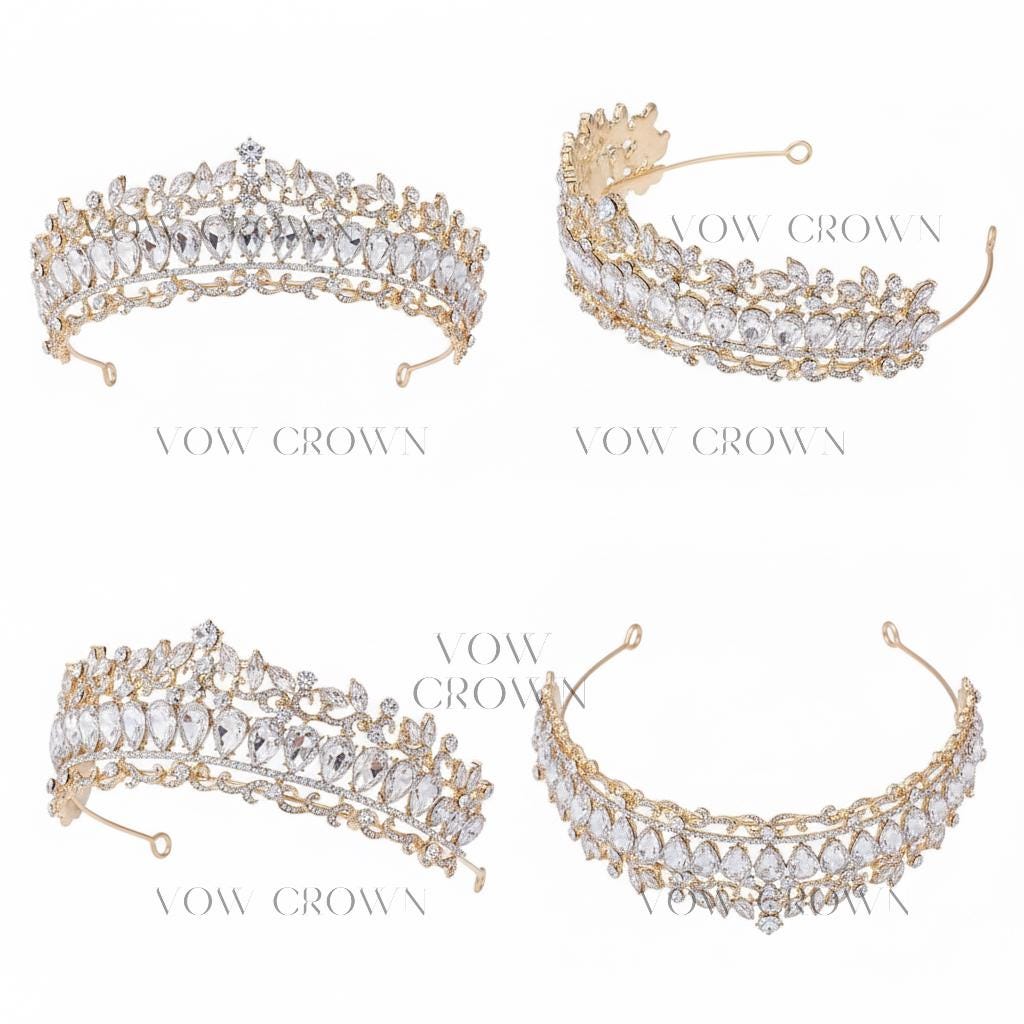 Gold Bridal Tiara | Pear Crystal Baroque Wedding Crown