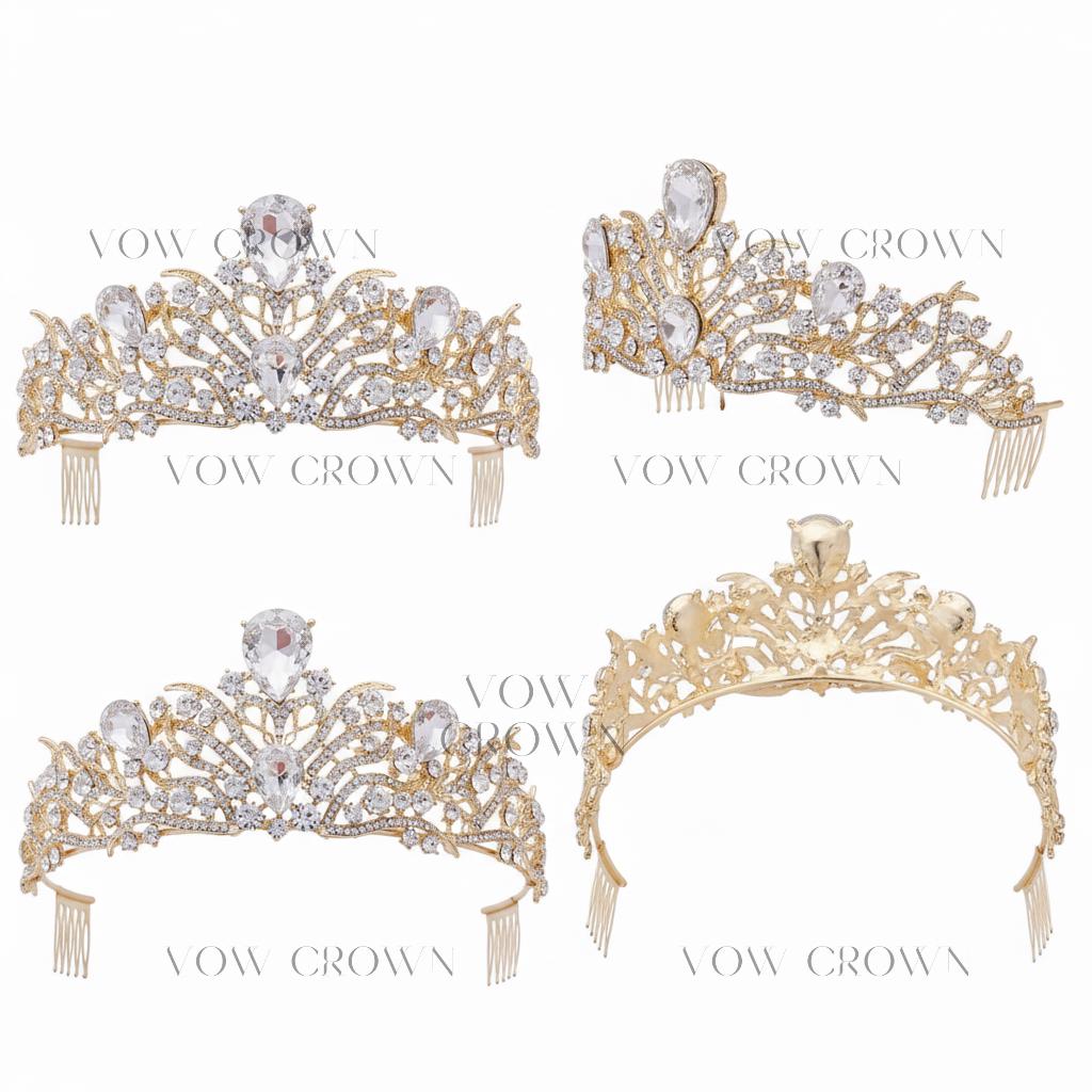 Gold Rhinestone Bridal Tiara | Baroque Wedding Crown